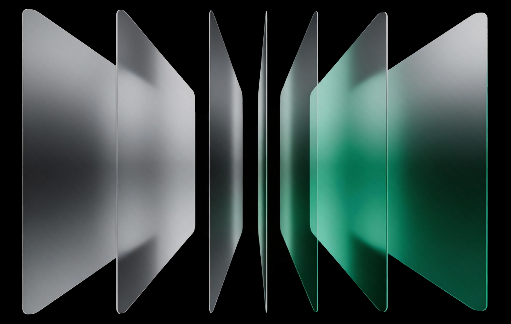 Abstract teal and red glass panels
